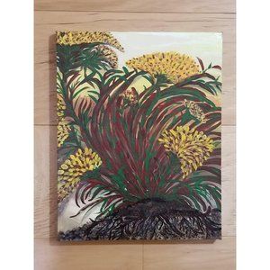 Acrylic Painting Signed Plants Flowers Nature